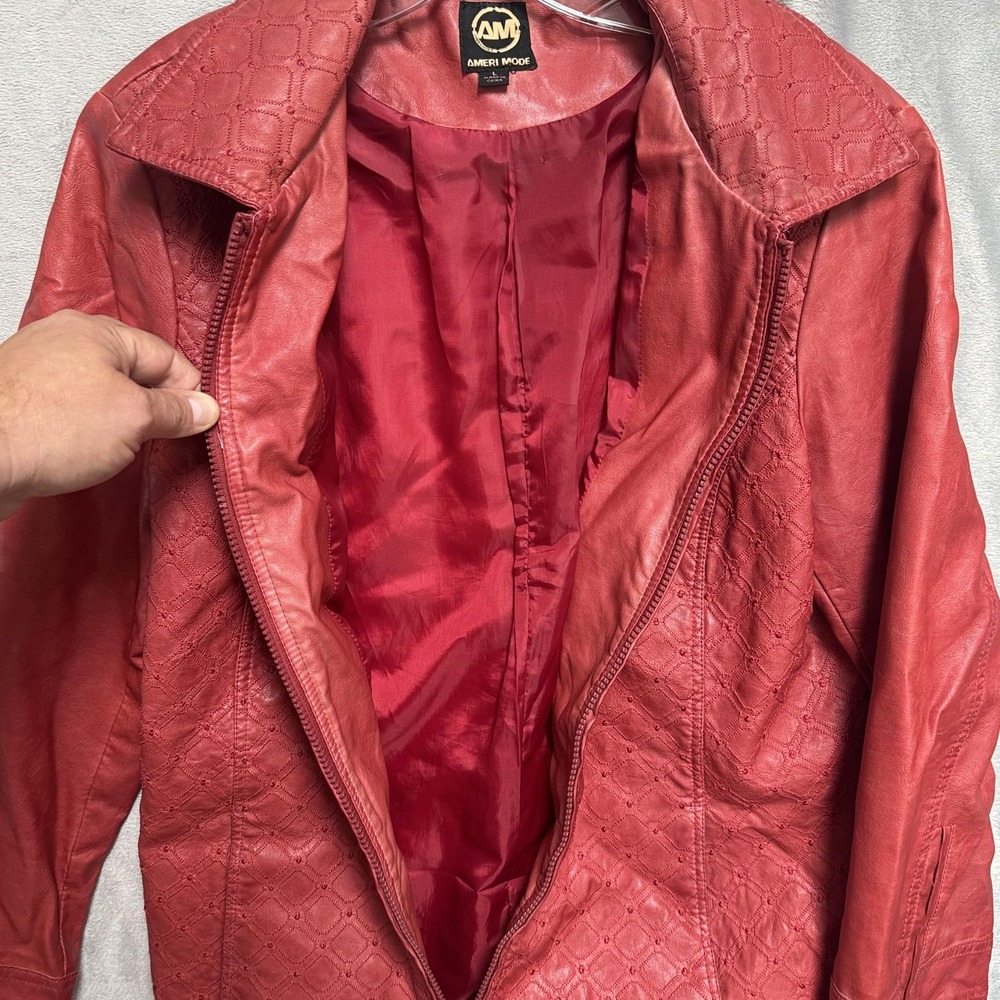 Ameri Mode Jacket Womens Large Red Faux Leather E… - image 8